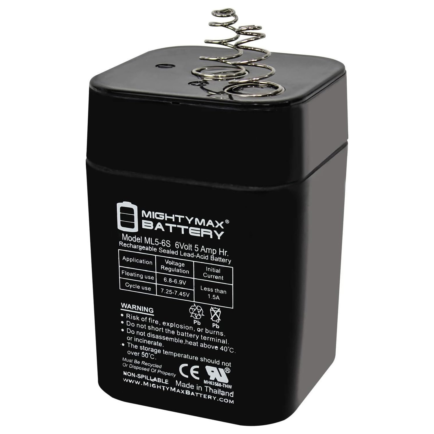6V 5Ah SLA Replacement Battery Compatible with Nite Lite NL640 ML5-6S -6 Volt 5 AH, Spring S2 Terminal, Rechargeable SLA AGM Battery