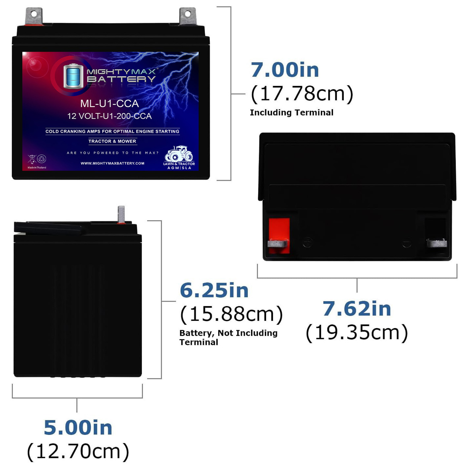 ML-U1 12V 200CCA Battery for Ariens 2348XL 0Turn Lawn Tractor Mower ML-U1-CCA -12 Volt, 200 CCA, Nut and Bolt (NB) Terminal, Rechargeable SLA AGM Battery