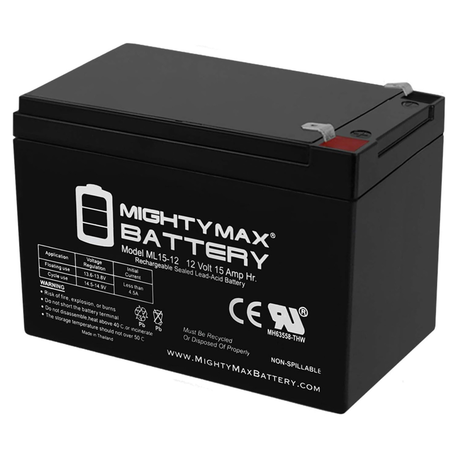 12V 15AH F2 Replacement Battery for Pride Mobility Go Chair Mighty Max Battery ML15-12 - 12 Volt 15 AH, F2 Terminal, Rechargeable SLA AGM Battery