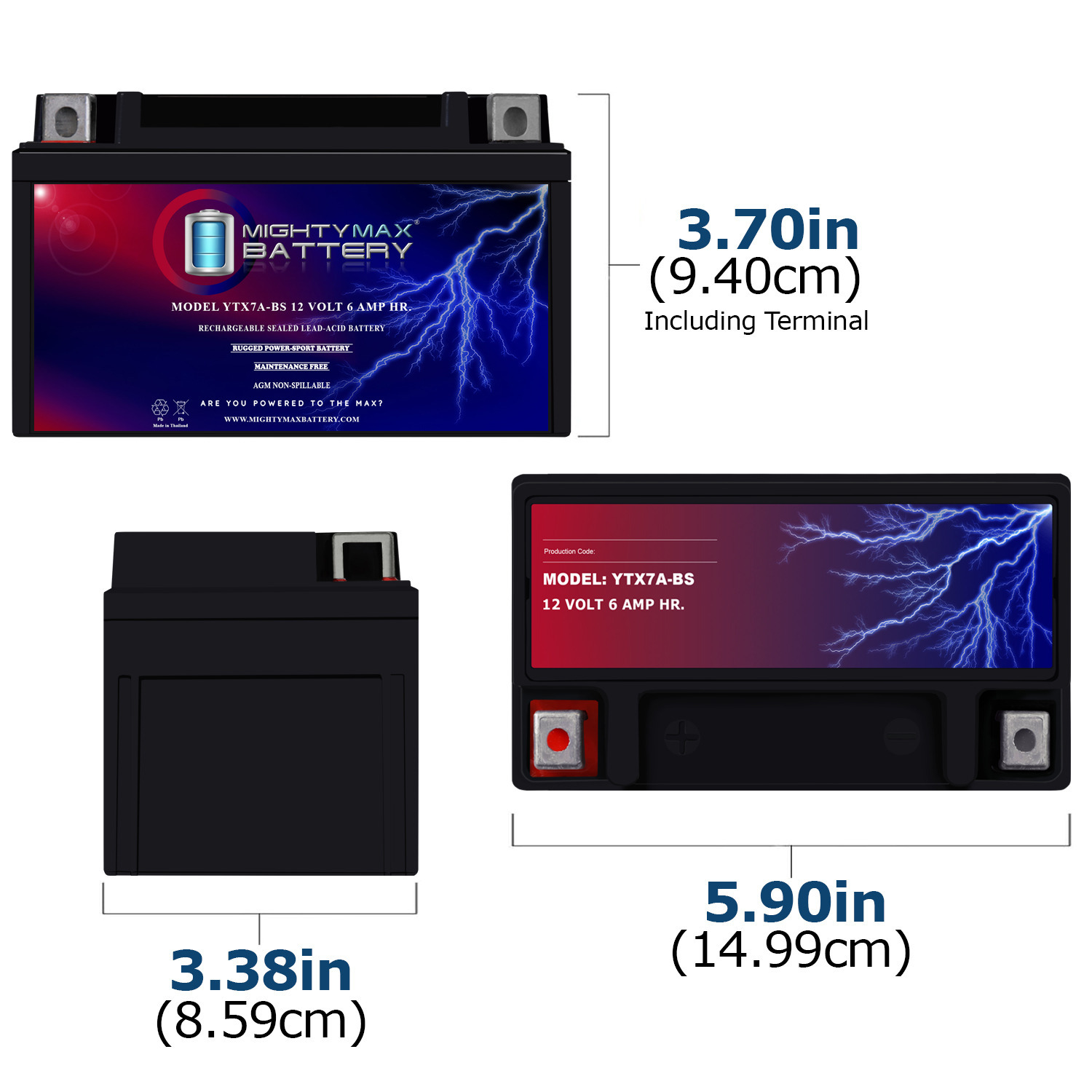 YTX7A-BS Battery Replacement for Exide YTX7A-BS Motorcycle YTX7A-BS -12 Volt 6 AH, 105 CCA, Rechargeable Maintenance Free SLA AGM Motorcycle Battery