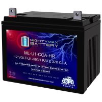 ML-U1-CCAHR -12 Volt, 320 CCA, Nut and Bolt (NB) Terminal, Rechargeable SLA AGM High Rate Series Battery ML-U1-CCAHR -12 Volt, 320 CCA, Nut and Bolt (NB) Terminal, Rechargeable SLA AGM High Rate Series Battery