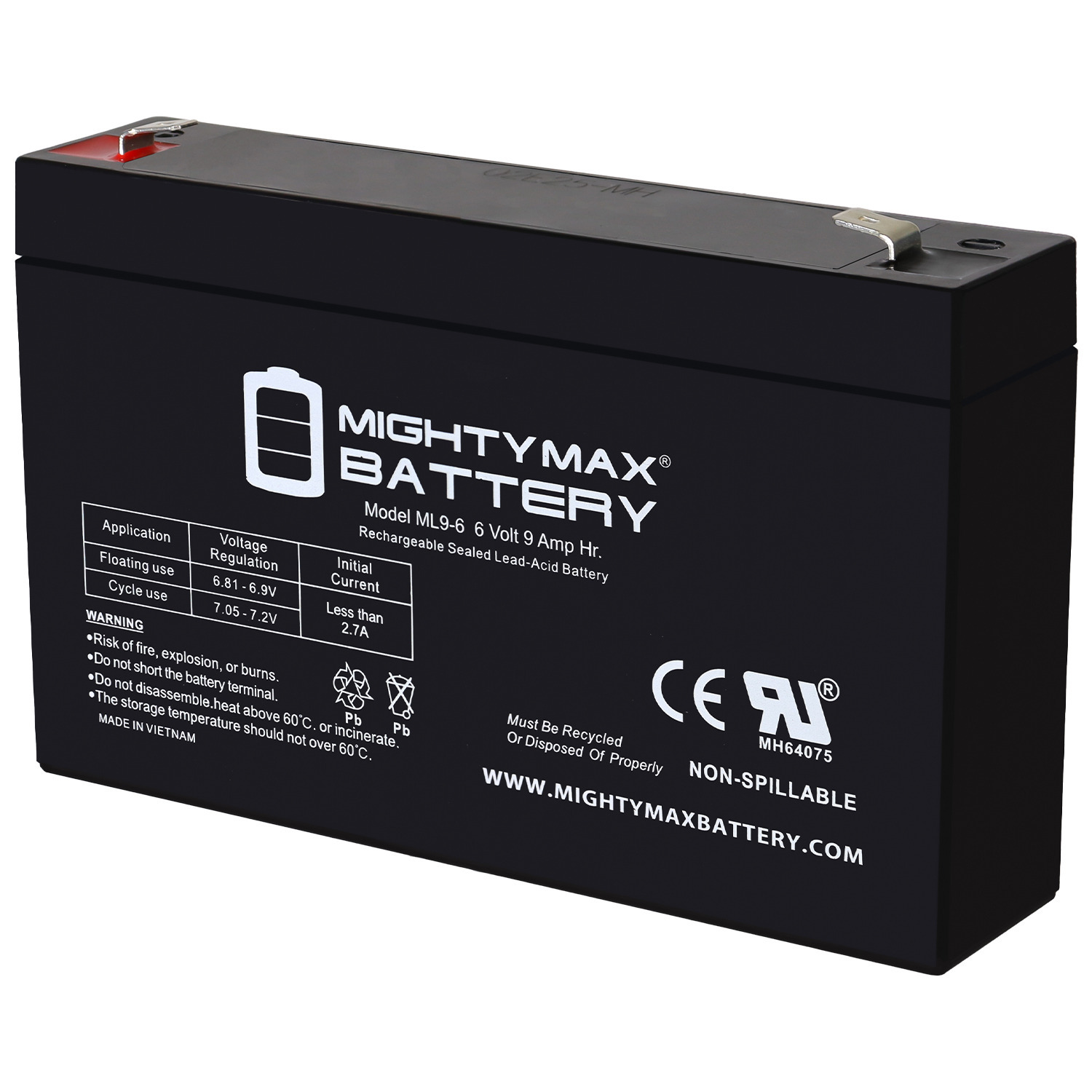 Mighty Max Battery ML9-6 – 6 Volt 9 AH, F2 Terminal, Rechargeable SLA AGM Battery Mighty Max Battery ML9-6 - 6 Volt 9 AH, F2 Terminal, Rechargeable SLA AGM Battery