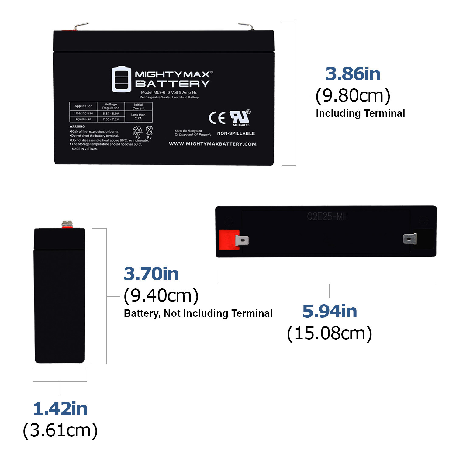 Mighty Max Battery ML9-6 – 6 Volt 9 AH, F2 Terminal, Rechargeable SLA AGM Battery Mighty Max Battery ML9-6 - 6 Volt 9 AH, F2 Terminal, Rechargeable SLA AGM Battery
