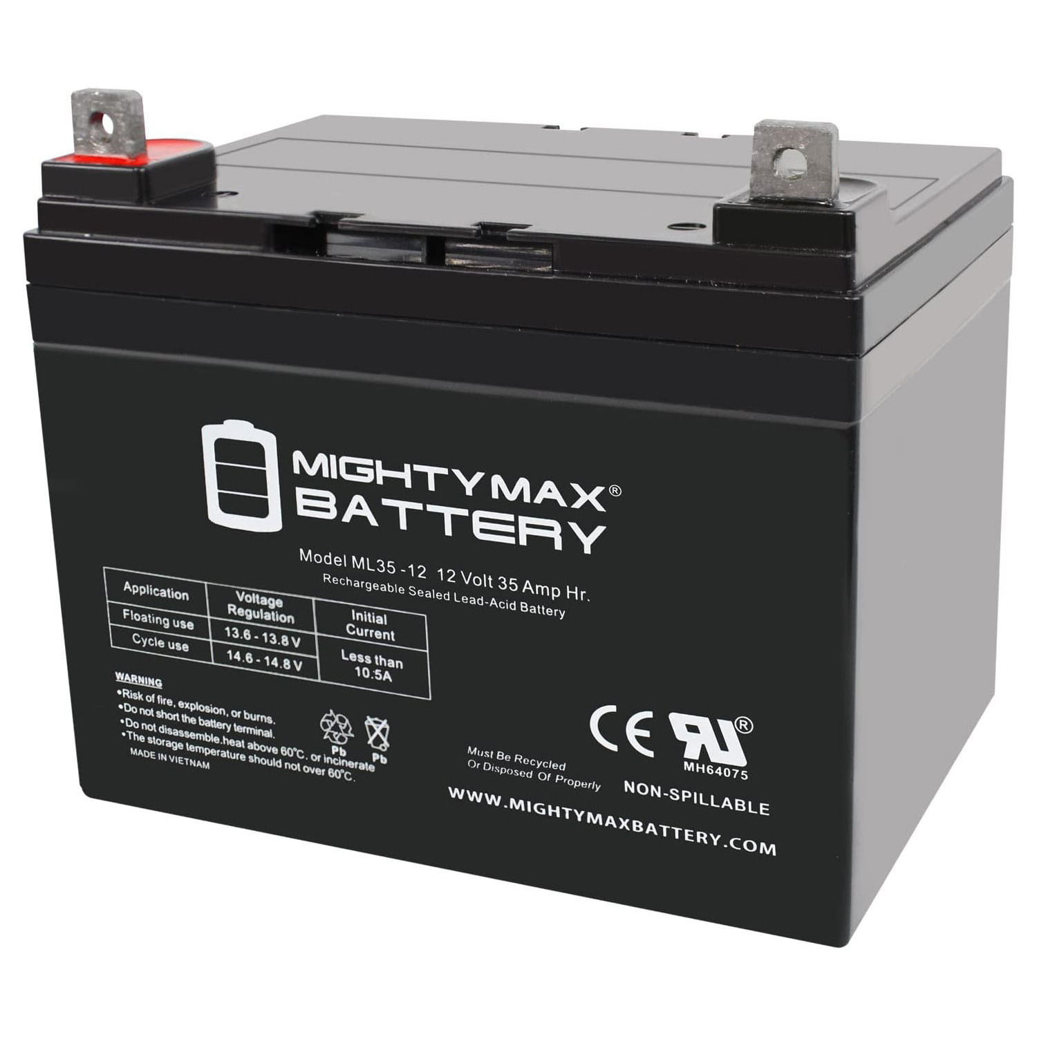 12V 35AH SLA Replacement Battery for Ariens/Gravely 2200 ML35-12 - 12 Volt 35 AH, Nut and Bolt (NB) Terminal, Rechargeable SLA AGM Battery