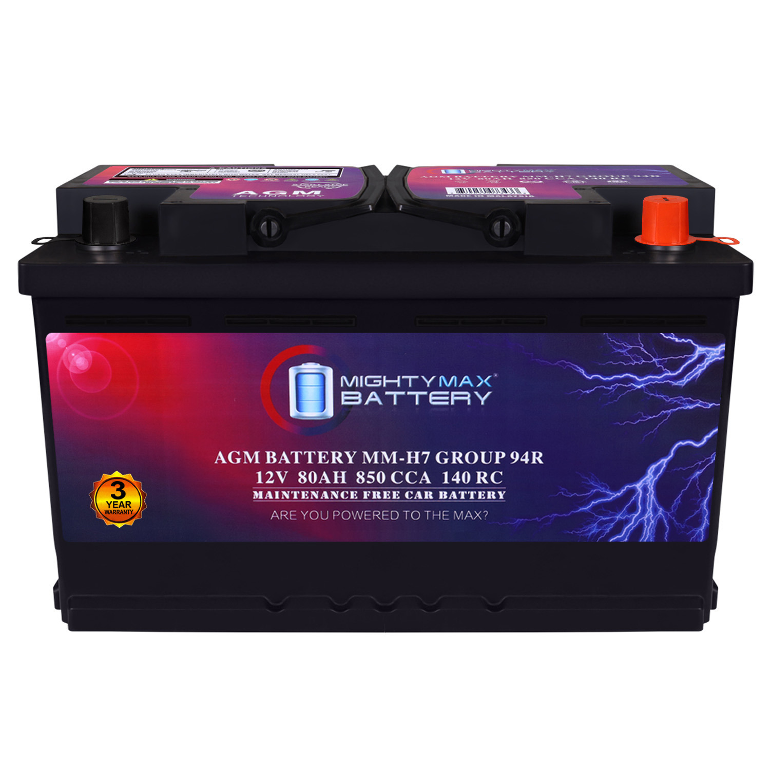 MM-H7 Start and Stop Car BCI Group Size 94R 12V 80AH, 140RC, 850 CCA Rechargeable AGM Car Battery MM-H7 Start and Stop Car BCI Group Size 94R 12V 80AH, 140RC, 850 CCA Rechargeable AGM Car Battery