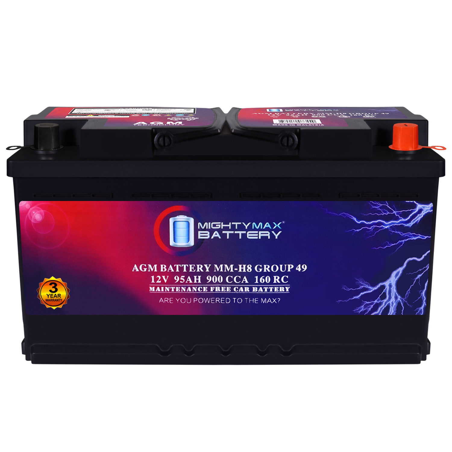 MM-H8 Start and Stop Car BCI Group 49 12V 95Ah, 160RC, 900 CCA Rechargeable AGM Car Battery MM-H8 Start and Stop Car BCI Group 49 12V 95Ah, 160RC, 900 CCA Rechargeable AGM Car Battery