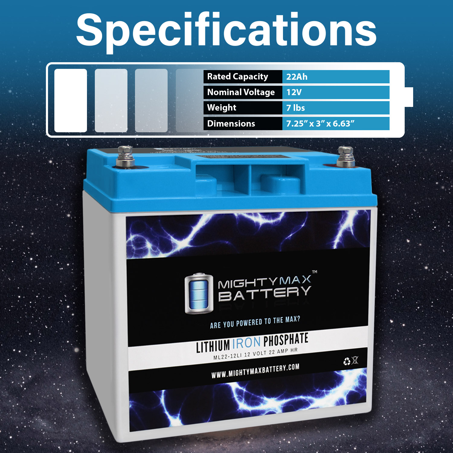 Mighty Max Battery ML22-12LI – 12 Volt 22 AH Deep Cycle Lithium Iron Phosphate (LiFePO4) Rechargeable and Maintenance Free Battery Mighty Max Battery ML22-12LI - 12 Volt 22 AH Deep Cycle Lithium Iron Phosphate (LiFePO4) Rechargeable and Maintenance Free Battery