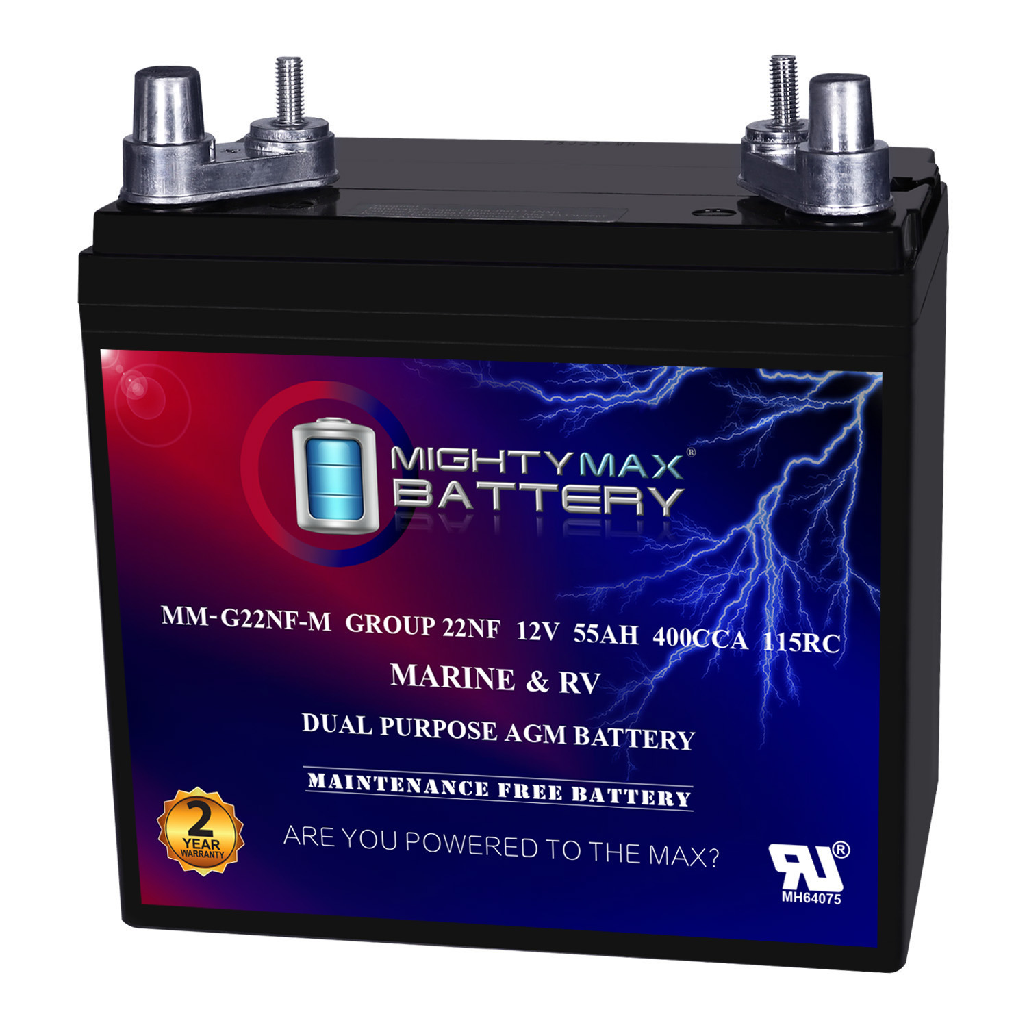 MM-G22NF-M – 12 Volt 55 AH, Marine Post Terminal, Rechargeable SLA AGM Battery MM-G22NF-M - 12 Volt 55 AH, Marine Post Terminal, Rechargeable SLA AGM Battery