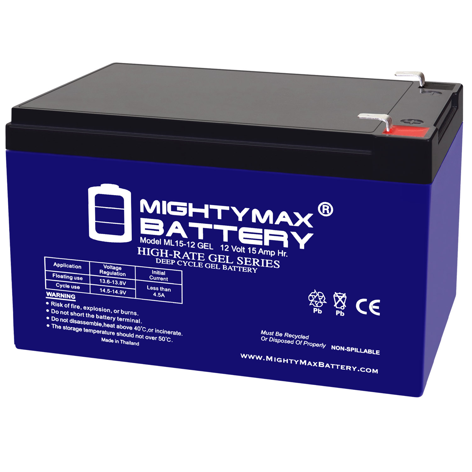 ML15-12 GEL – 12 Volt 15 AH, GEL Type, F2 Terminal, Rechargeable SLA AGM Battery ML15-12 GEL - 12 Volt 15 AH, GEL Type, F2 Terminal, Rechargeable SLA AGM Battery
