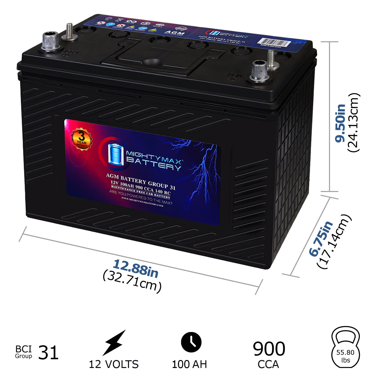 MM-G31 Start and Stop Car BCI Group 31 12V 100AH, 140RC, 900 CCA, Rechargeable AGM Car battery MM-G31 Start and Stop Car BCI Group 31 12V 100AH, 140RC, 900 CCA, Rechargeable AGM Car battery