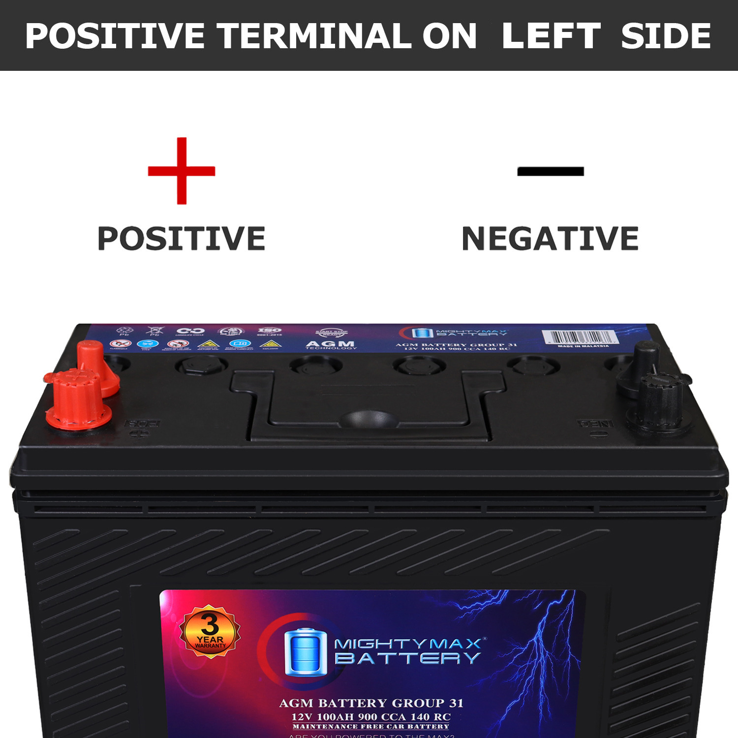 MM-G31 Start and Stop Car BCI Group 31 12V 100AH, 140RC, 900 CCA, Rechargeable AGM Car battery MM-G31 Start and Stop Car BCI Group 31 12V 100AH, 140RC, 900 CCA, Rechargeable AGM Car battery
