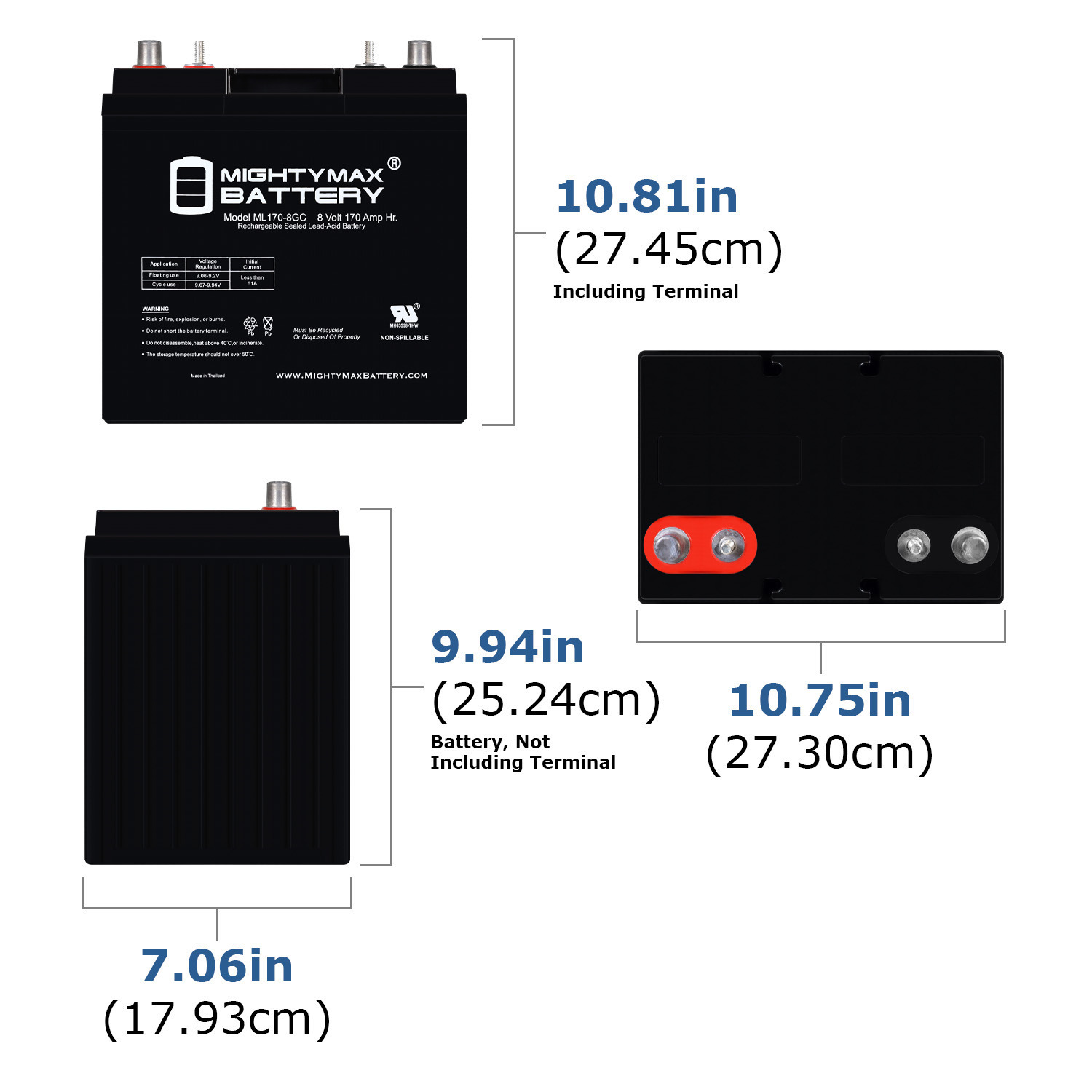 Mighty Max Battery ML170-8GC – 8 Volt 170 AH, Dual Terminal, Rechargeable SLA AGM Battery For Golf Cart Mighty Max Battery ML170-8GC - 8 Volt 170 AH, Dual Terminal, Rechargeable SLA AGM Battery For Golf Cart