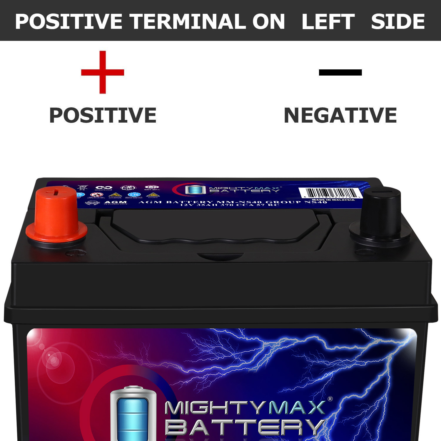 MM-NS40 Start and Stop Car BCI Group Size NS40 12V 35Ah, 57RC, 370 CCA Rechargeable AGM Car Battery MM-NS40 Start and Stop Car BCI Group Size NS40 12V 35Ah, 57RC, 370 CCA Rechargeable AGM Car Battery