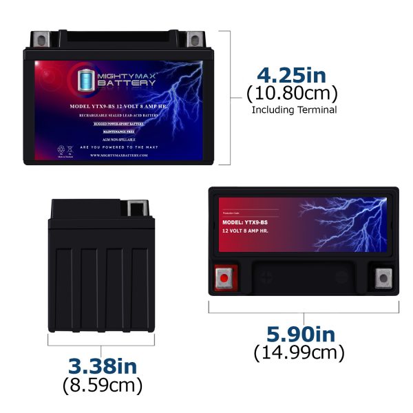 YTX9-BS SLA Replacement Battery Compatible with Kawasaki Ninja 400
