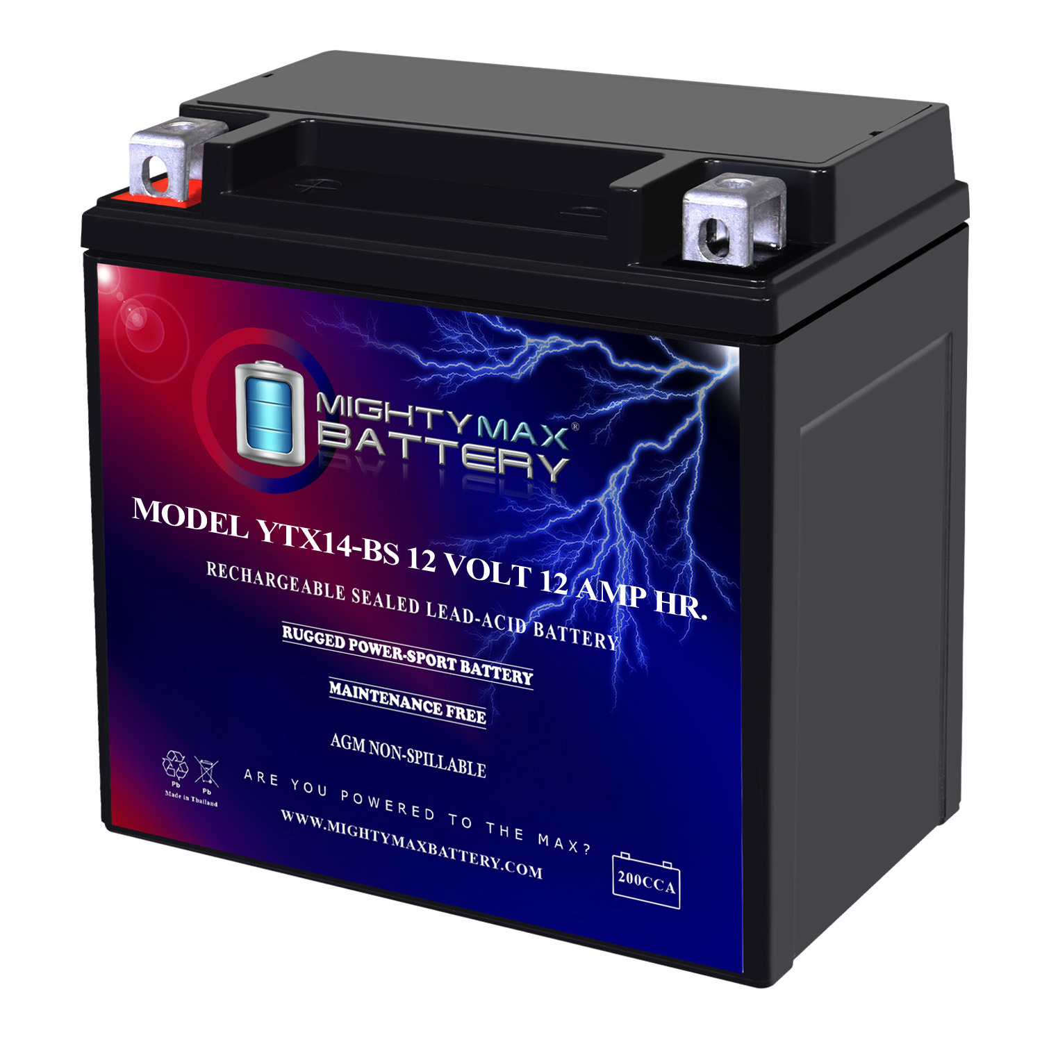 YTX14-BS Battery for Kawasaki KVF650 Brute Force 650CC 02-09 YTX14-BS - 12 Volt 12 AH, 200 CCA, Rechargeable Maintenance Free SLA AGM Motorcycle Battery