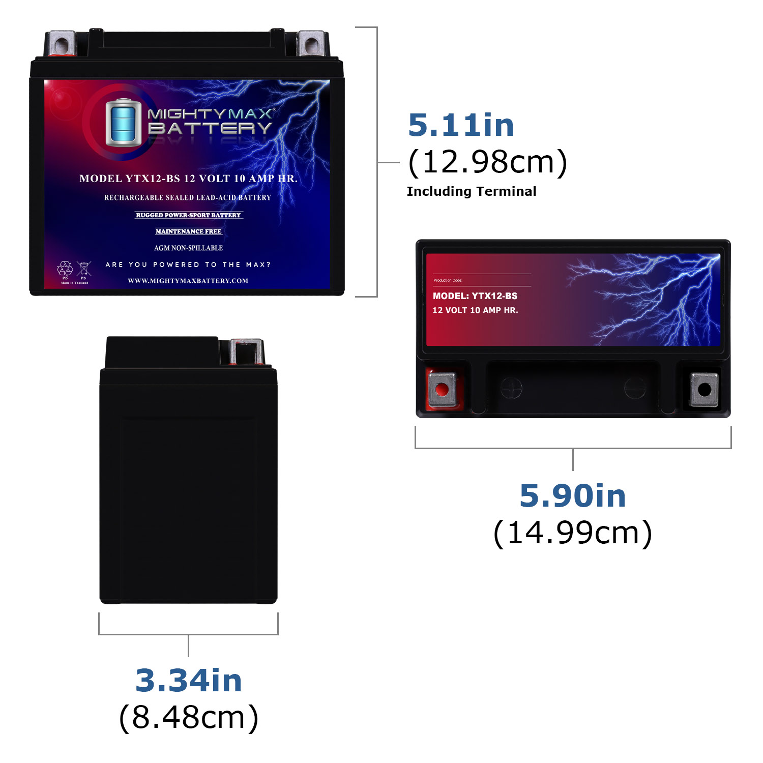 YTX12-BS 12V 10Ah Battery Replaces Kawasaki KVF300 Brute Force 19-20 YTX12-BS -12 Volt 10 AH, 180 CCA, Rechargeable Maintenance Free SLA AGM Motorcycle Battery