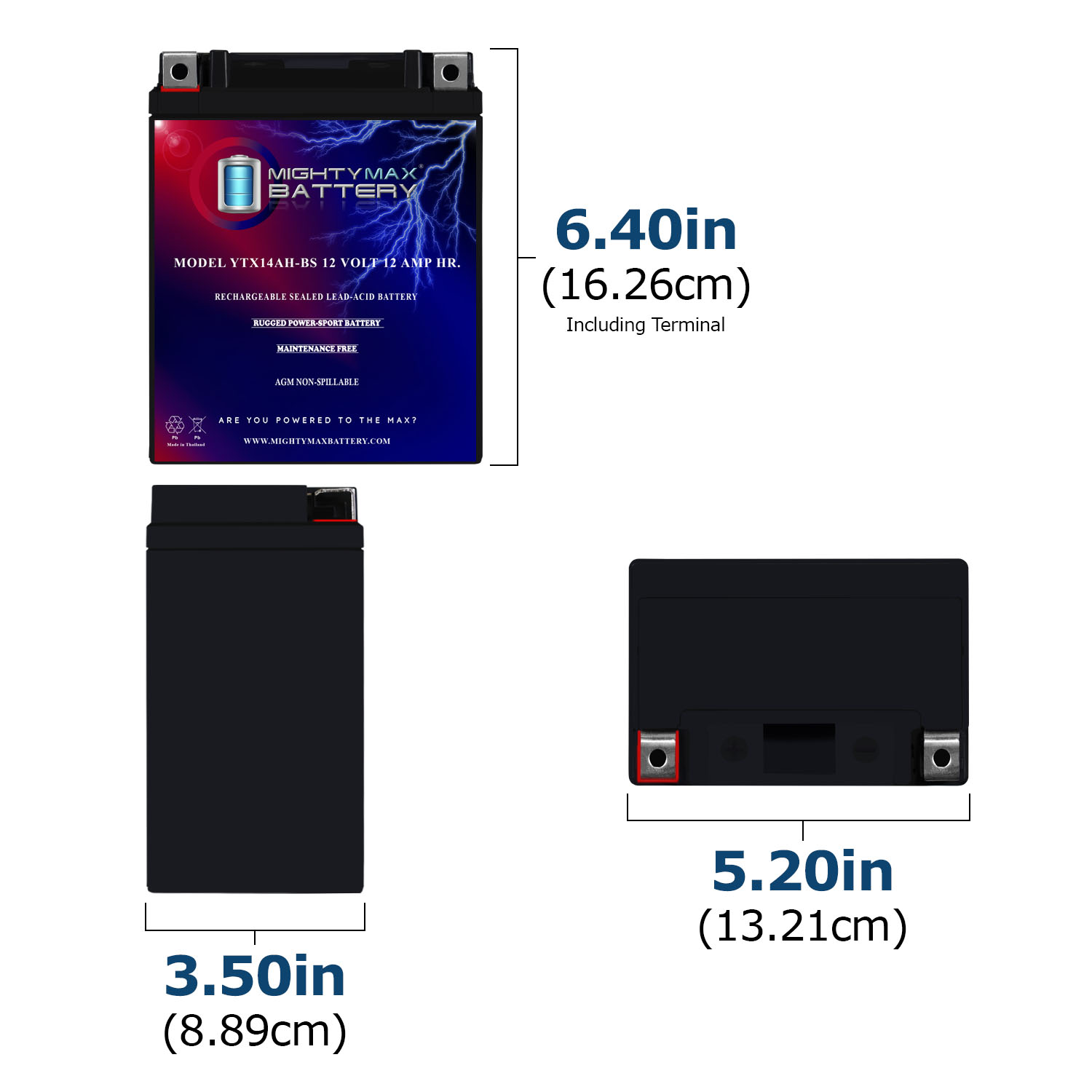 YTX14AH-BS 12V Battery Replaces Arctic Cat 650 4×4 Automatic V2 04-06 YTX14AH-BS - 12 Volt 12 AH, 210 CCA, Rechargeable Maintenance Free SLA AGM Motorcycle Battery