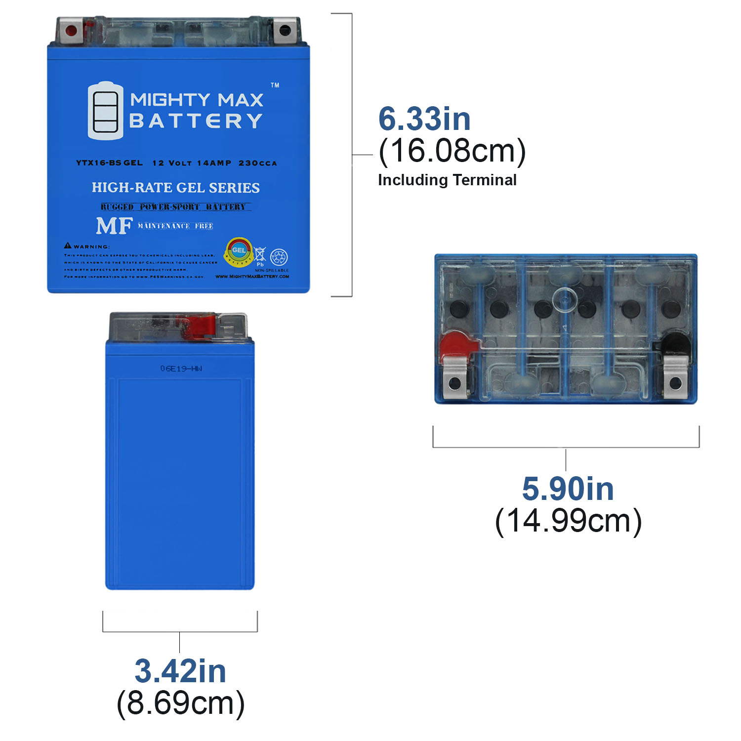 YTX16-BS GEL Replacement Battery for PowerStar PTX16-BS YTX16-BS GEL -12 Volt 14 AH, GEL Type, 230 CCA, Rechargeable Maintenance Free SLA AGM Motorcycle Battery