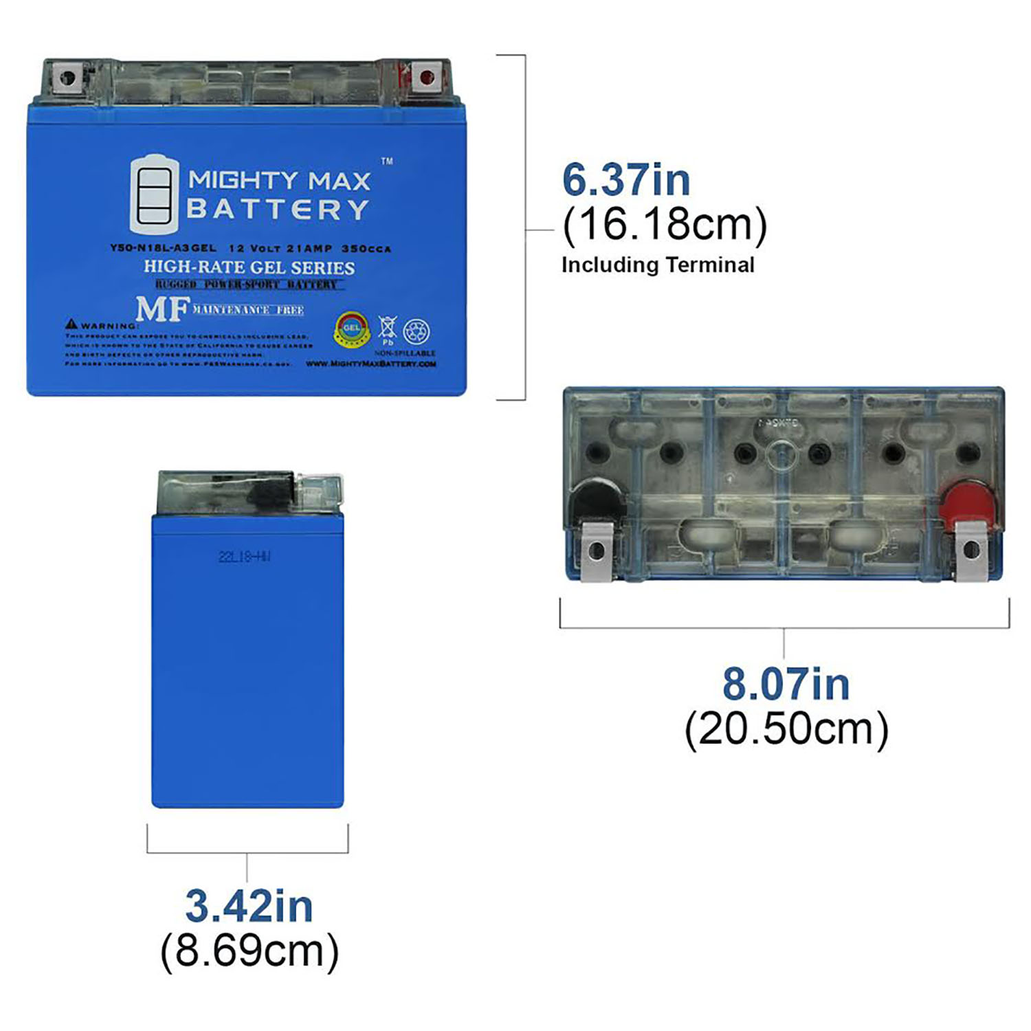 Y50-N18L-A3 GEL Snowmobile Battery for Yamaha VT700 Venture 700 2001 Y50-N18L-A3 GEL -12 Volt 21 AH, GEL Type, 350 CCA, Rechargeable Maintenance Free SLA AGM Motorcycle Battery