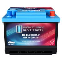 MM-H5LI Lithium Car Battery LiFePO4 12.8V Automotive Start-Stop Compatible Replacement 700CCA 62 RC 27Ah Group 47 Built-in BMS, Lightweight, Long Cycle Life