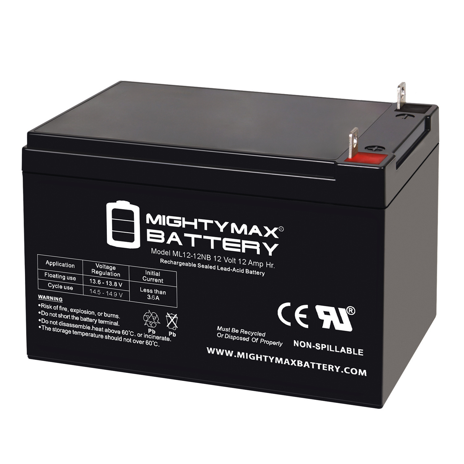 ML12-12NB – 12 Volt 12 AH, NB Terminal, Rechargeable SLA AGM Battery ML12-12NB - 12 Volt 12 AH, NB Terminal, Rechargeable SLA AGM Battery