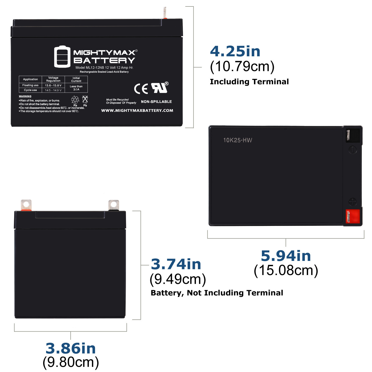 ML12-12NB – 12 Volt 12 AH, NB Terminal, Rechargeable SLA AGM Battery ML12-12NB - 12 Volt 12 AH, NB Terminal, Rechargeable SLA AGM Battery