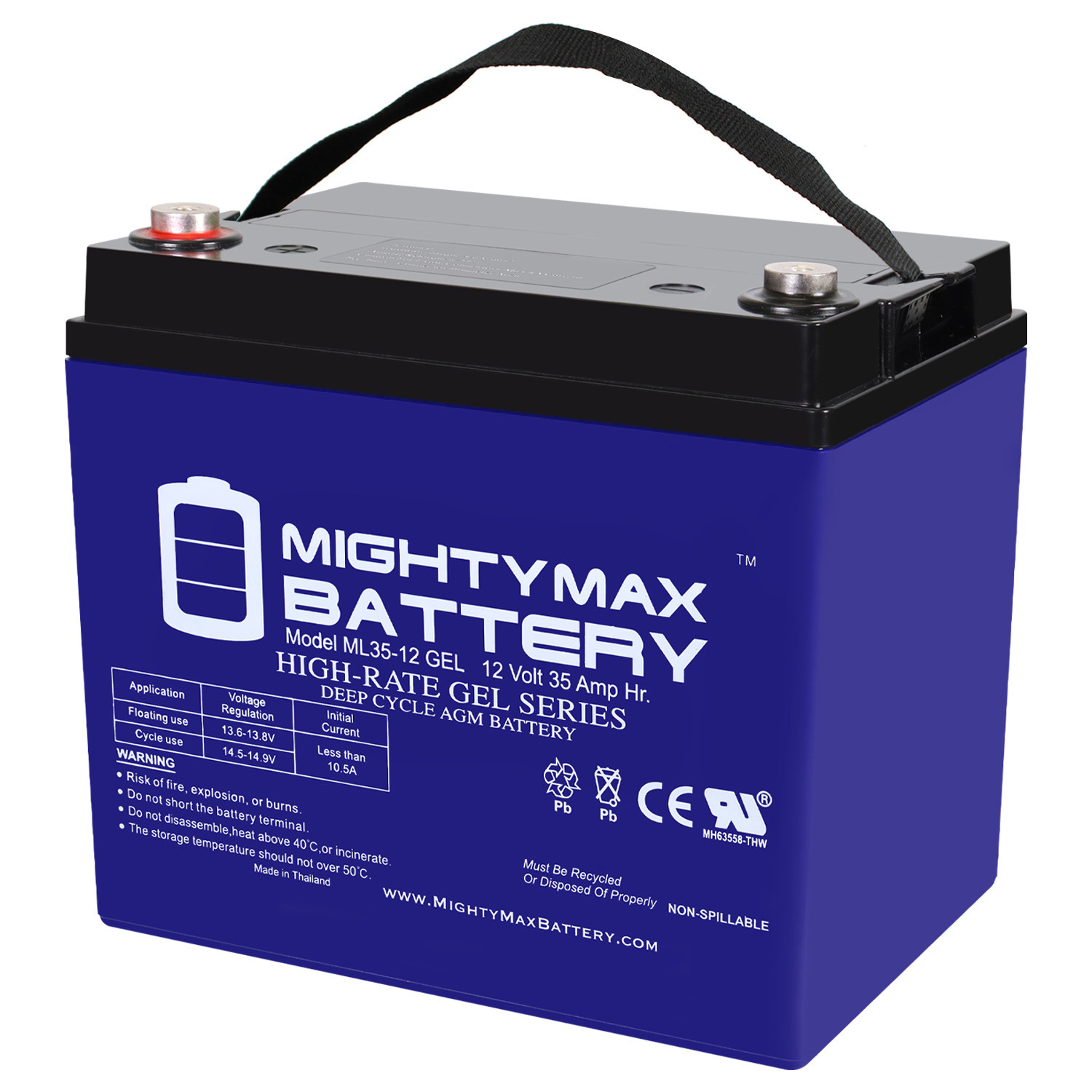 12V 35AH GEL Battery Replaces Apollo 1650ETL Swing Gate Opener ML35-12 GEL - 12 Volt 35 AH, GEL Type, Internal Thread (INT) Terminal, Rechargeable AGM Battery