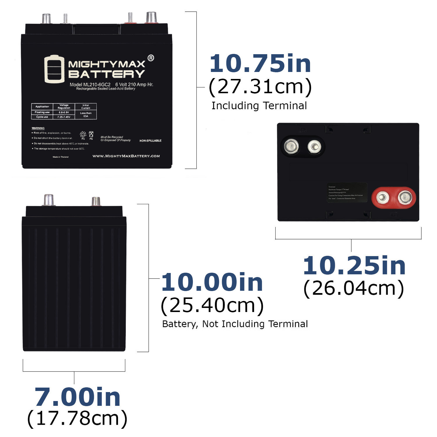 ML210-6GC2 – 6 Volt 210 AH, Dual Terminal, Rechargeable SLA AGM Battery For Golf Cart ML210-6GC2 - 6 Volt 210 AH, Dual Terminal, Rechargeable SLA AGM Battery For Golf Cart