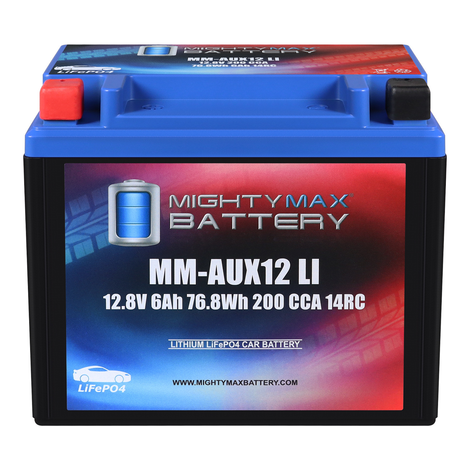 MM-AUX12LI Auxiliary Car Lithium Battery LiFePO4 12.8V 6Ah 200 CCA 14RC Lightweight, Rechargeable, Built-in BMS Protection, Long Cycle Life MM-AUX12LI Auxiliary Car Lithium Battery LiFePO4 12.8V 6Ah 200 CCA 14RC Lightweight, Rechargeable, Built-in BMS Protection, Long Cycle Life