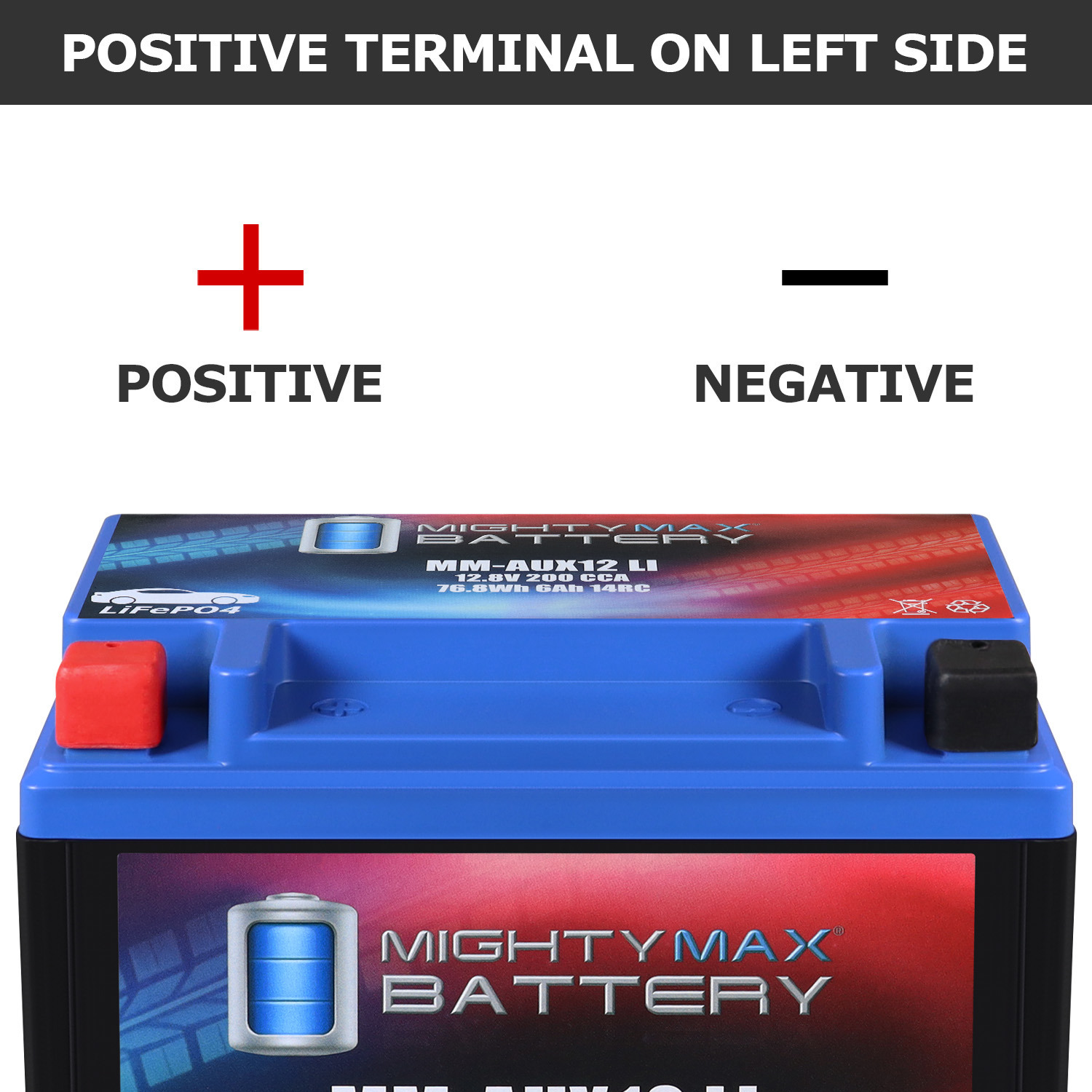 MM-AUX12LI Auxiliary Car Lithium Battery LiFePO4 12.8V 6Ah 200 CCA 14RC Lightweight, Rechargeable, Built-in BMS Protection, Long Cycle Life MM-AUX12LI Auxiliary Car Lithium Battery LiFePO4 12.8V 6Ah 200 CCA 14RC Lightweight, Rechargeable, Built-in BMS Protection, Long Cycle Life