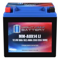 MM-AUX14LI Auxiliary Car Lithium Battery LiFePO4 12.8V 8Ah 200 CCA 18RC Lightweight, Rechargeable, Built-in BMS Protection, Long Cycle Life
