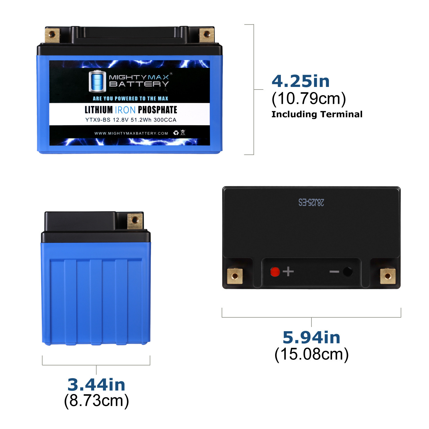 YTX9-BS Lithium Replacement Battery Compatible with ES9BS, MBTX9U-BS YTX9-BS LIFEPO4 - 12 Volt 8 AH, 300 CCA, Lithium Iron Phosphate (LiFePO4) Battery