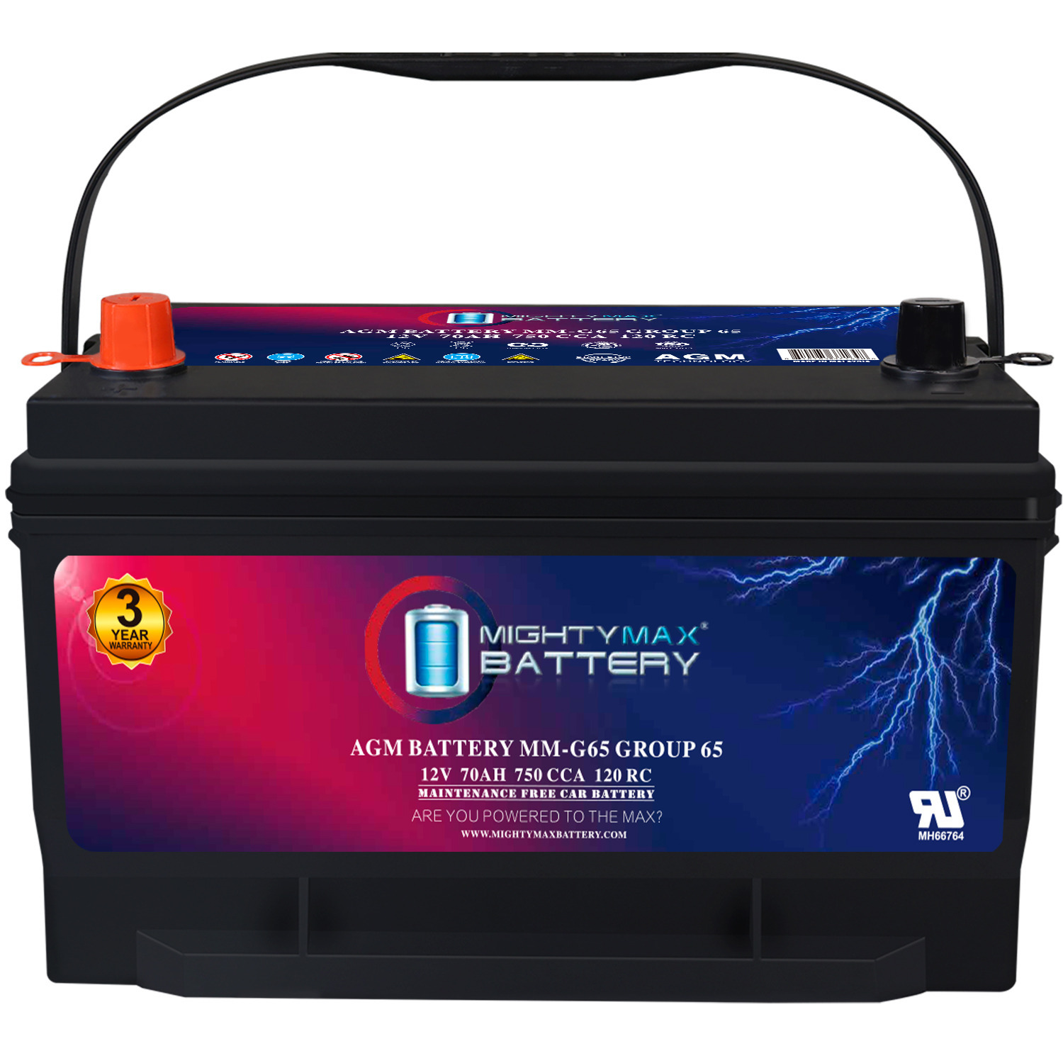 MM-G65 Start and Stop Car BCI Group Size 65 12V 70Ah, 120RC, 750 CCA Rechargeable AGM Car battery MM-G65 Start and Stop Car BCI Group Size 65 12V 70Ah, 120RC, 750 CCA Rechargeable AGM Car battery