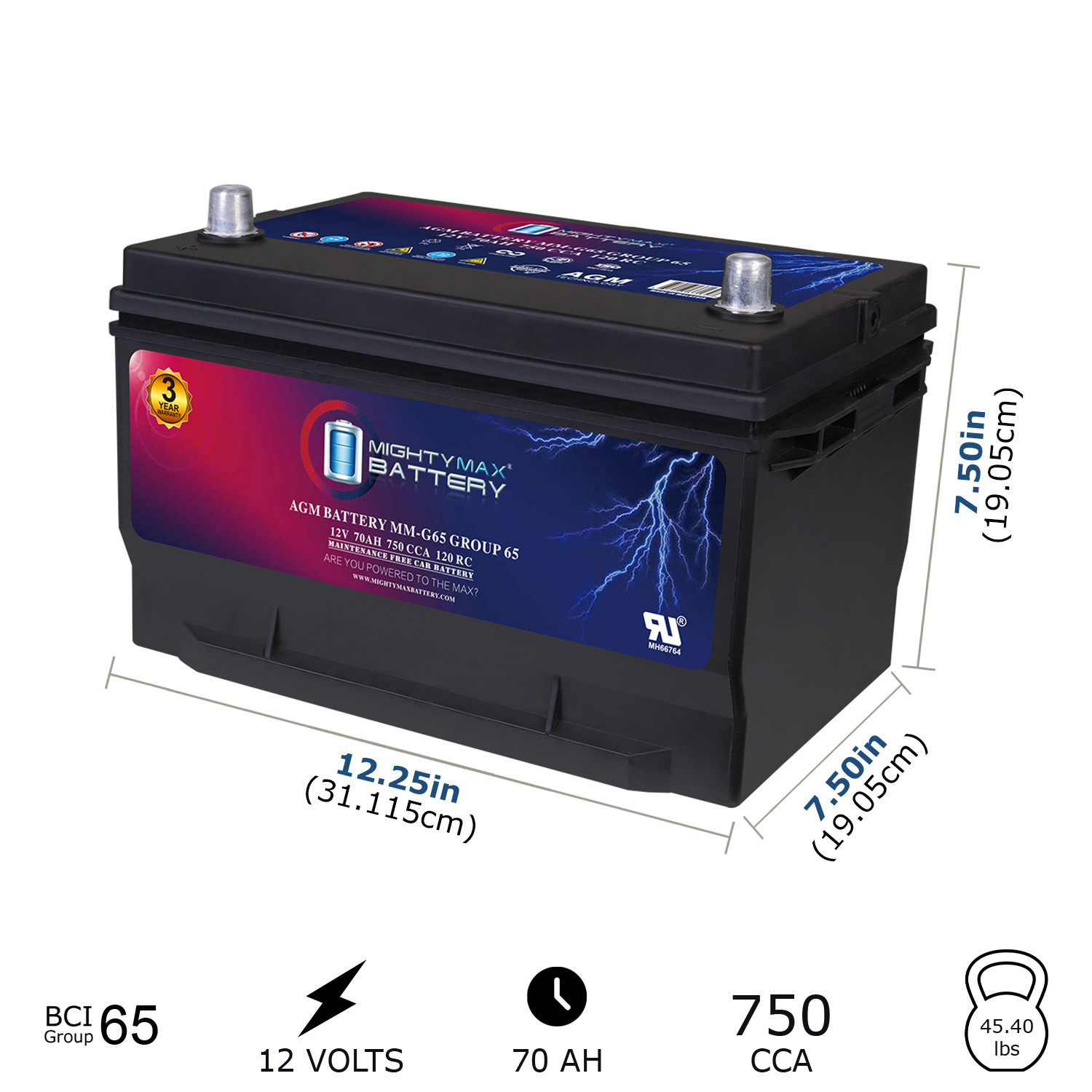 MM-G65 Start and Stop Car BCI Group Size 65 12V 70Ah, 120RC, 750 CCA Rechargeable AGM Car battery MM-G65 Start and Stop Car BCI Group Size 65 12V 70Ah, 120RC, 750 CCA Rechargeable AGM Car battery