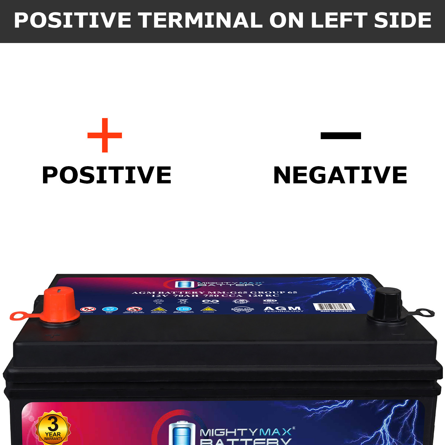 MM-G65 Start and Stop Car BCI Group Size 65 12V 70Ah, 120RC, 750 CCA Rechargeable AGM Car battery MM-G65 Start and Stop Car BCI Group Size 65 12V 70Ah, 120RC, 750 CCA Rechargeable AGM Car battery