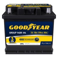 Goodyear 140R-H4-AGM BCI Group Size 140R 12V 50 AH, 80RC, 570 CCA Platinum series Rechargeable AGM Maintenance Free Automotive Battery Goodyear 140R-H4-AGM BCI Group Size 140R 12V 50 AH, 80RC, 570 CCA Platinum series Rechargeable AGM Maintenance Free Automotive Battery